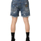 Dolce & Gabbana Blue Cotton Distressed Denim Bermuda Shorts