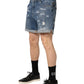Dolce & Gabbana Blue Cotton Distressed Denim Bermuda Shorts