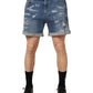 Dolce & Gabbana Blue Cotton Distressed Denim Bermuda Shorts