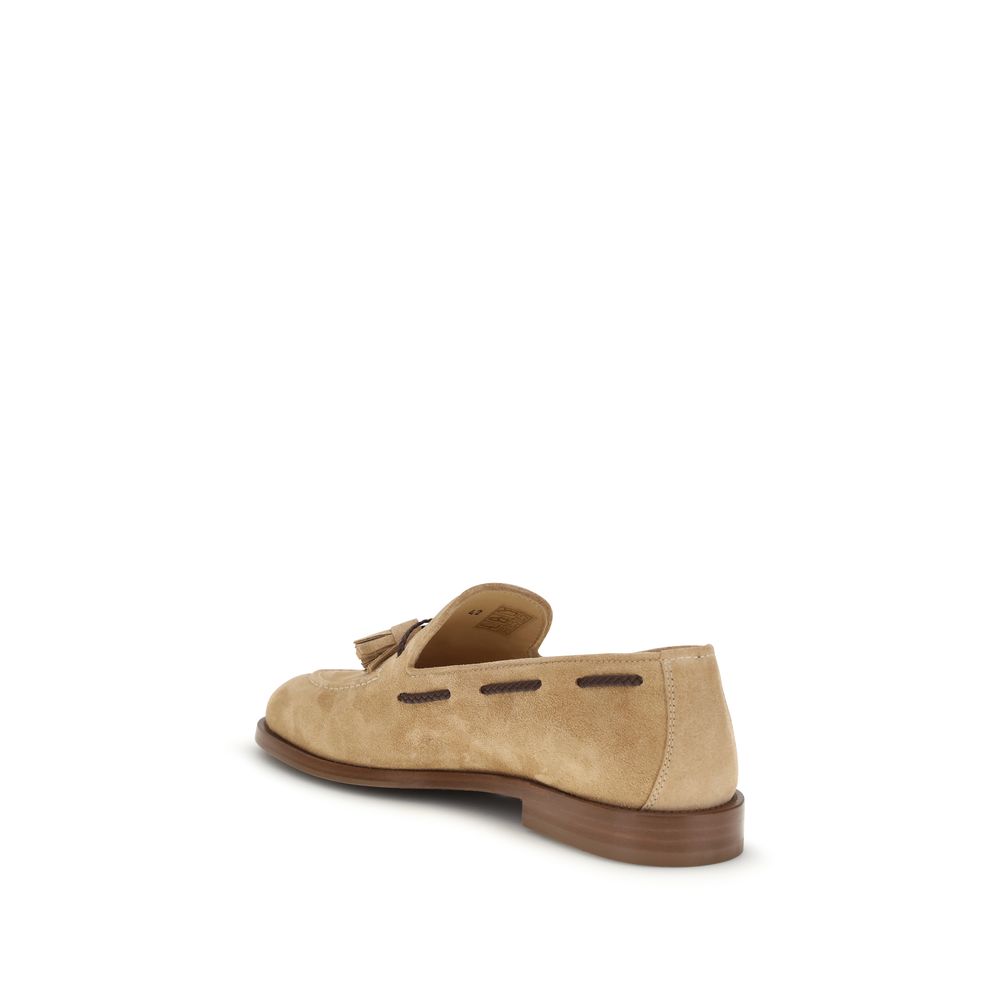 Brunello Cucinelli Brown Calf Leather Bos Taurus Slip-On Loafers