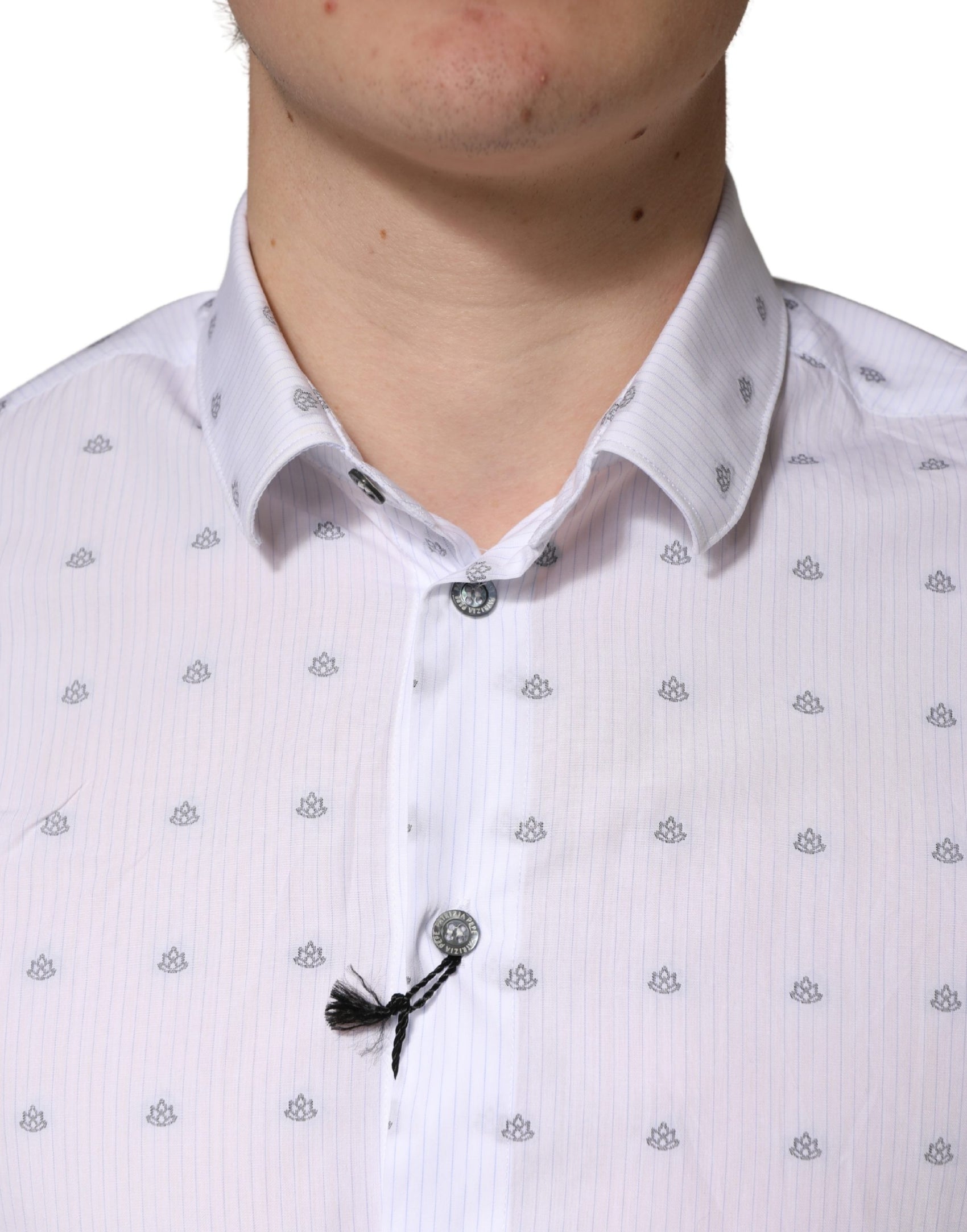 Patrizia Pepe White Cotton Slim Fit Collared Men Dress Shirt