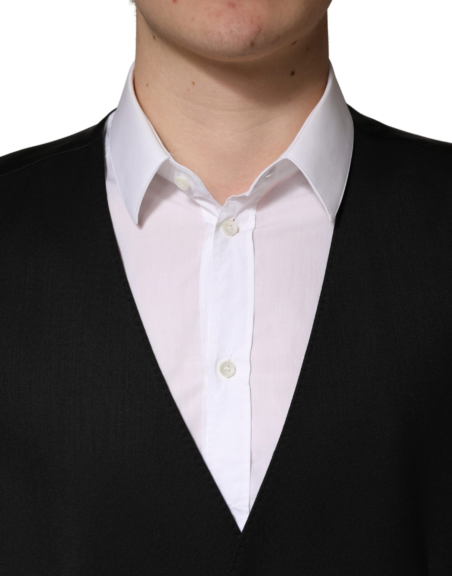 Dolce & Gabbana Black Wool Single Breasted Men Waistcoat Vest