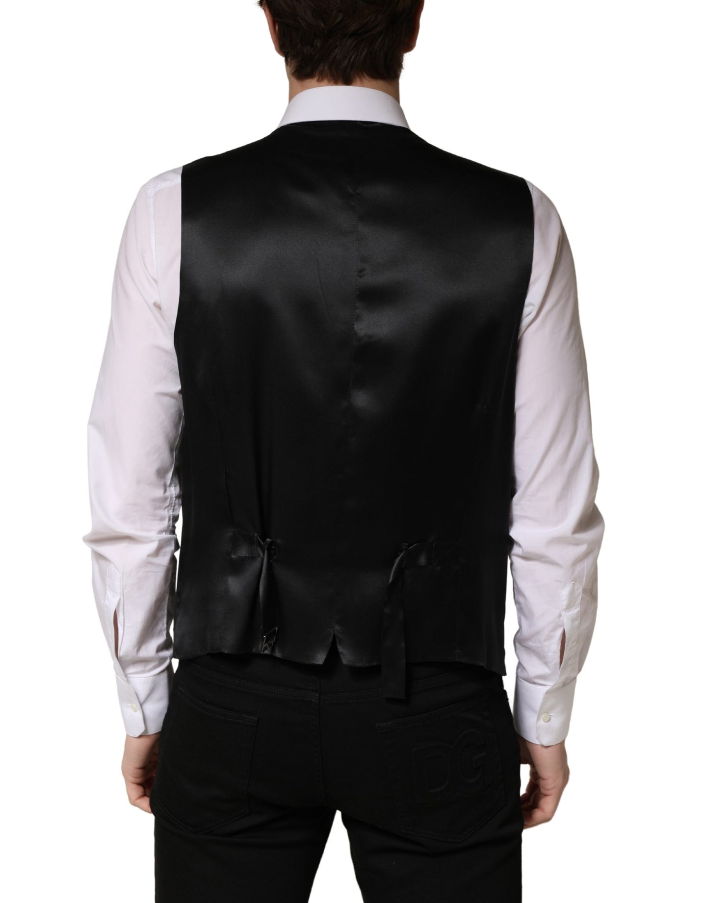 Dolce & Gabbana Black Wool Single Breasted Men Waistcoat Vest