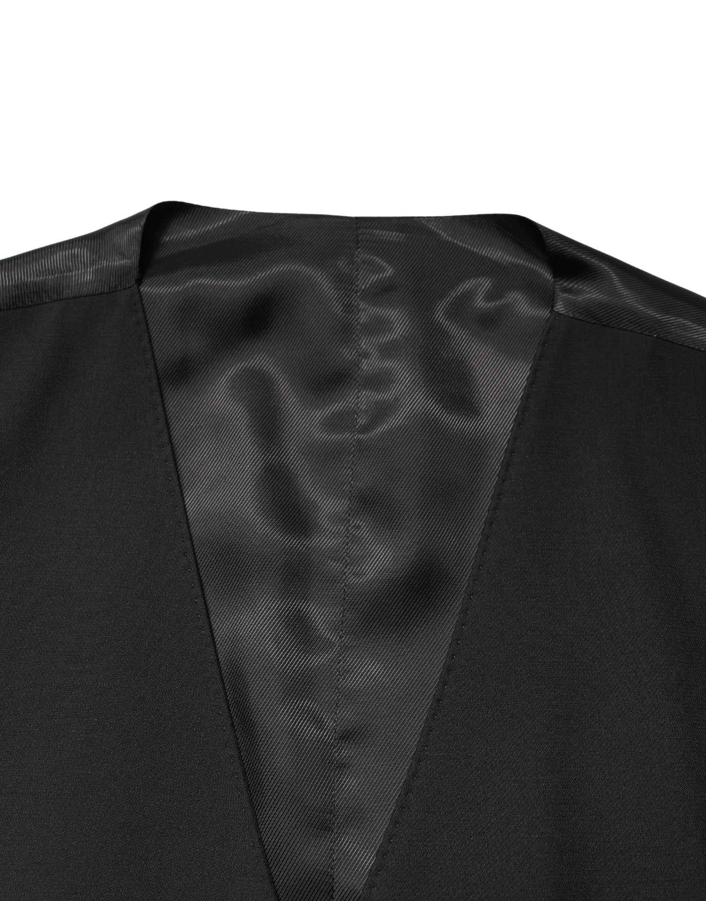 Dolce & Gabbana Black Wool Single Breasted Men Waistcoat Vest
