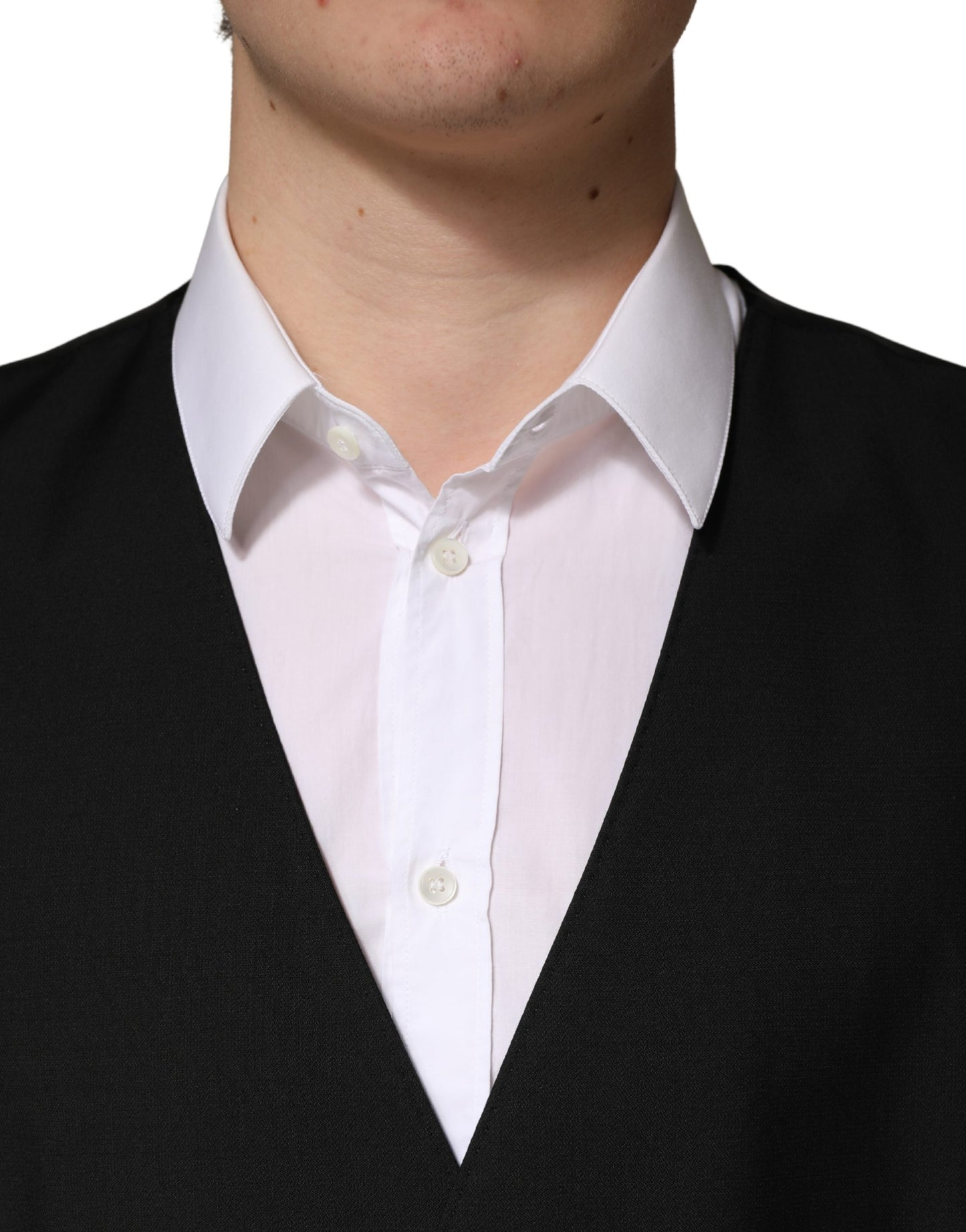 Dolce & Gabbana Black Wool Single Breasted Men Waistcoat Vest