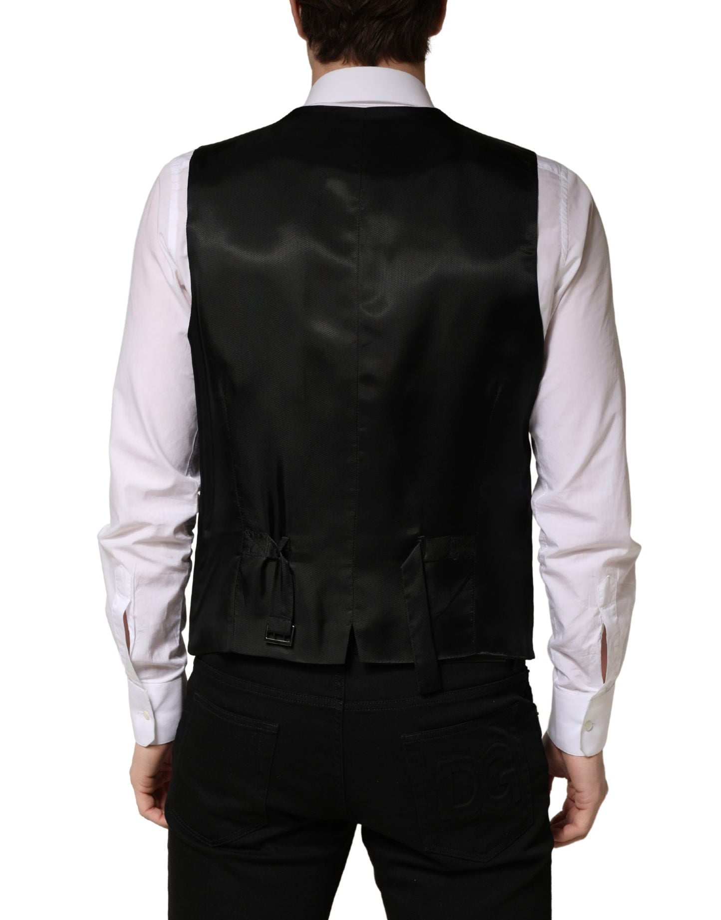 Dolce & Gabbana Black Wool Single Breasted Men Waistcoat Vest