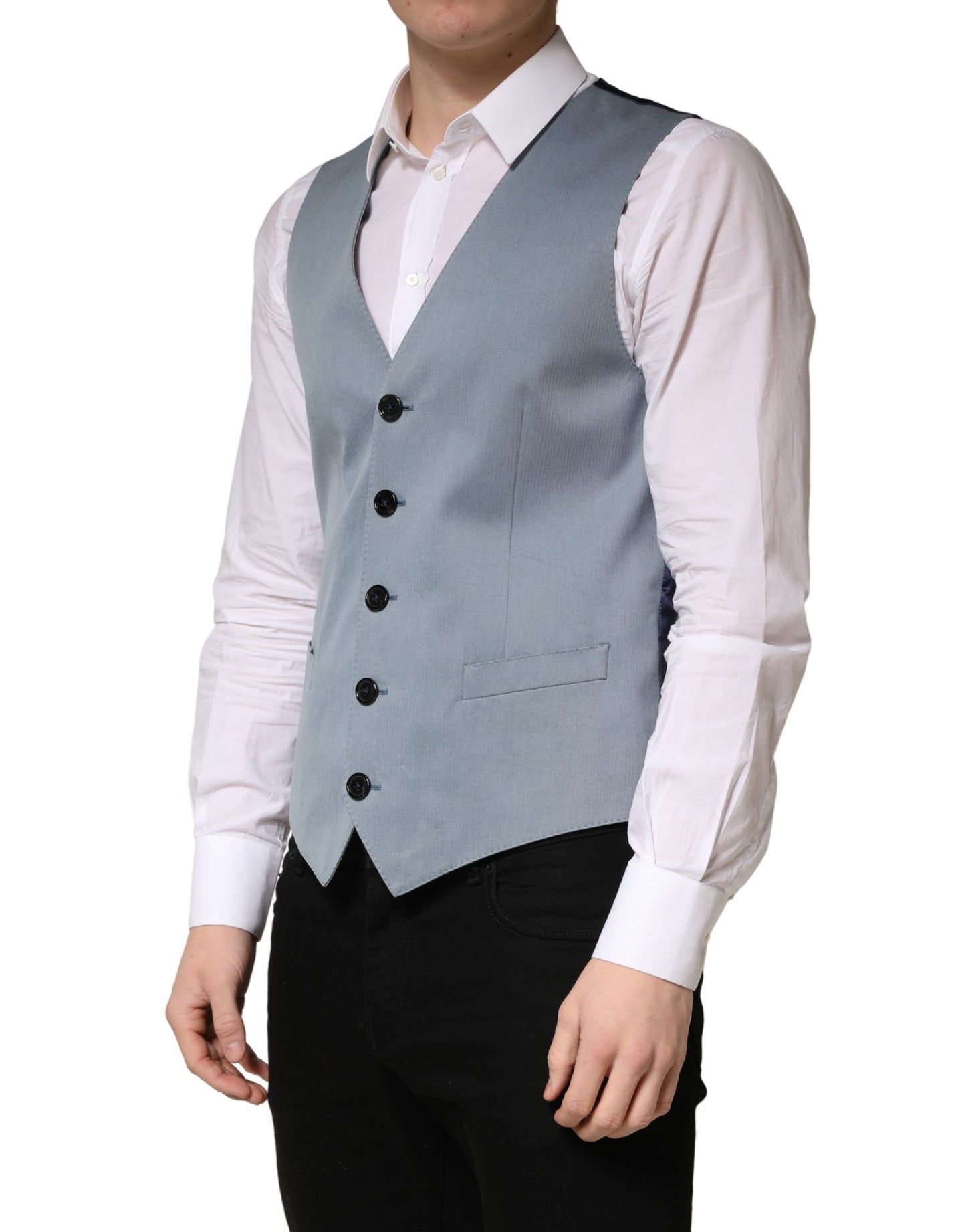 Dolce & Gabbana Gray Wool Single Breasted Men Waistcoat Vest