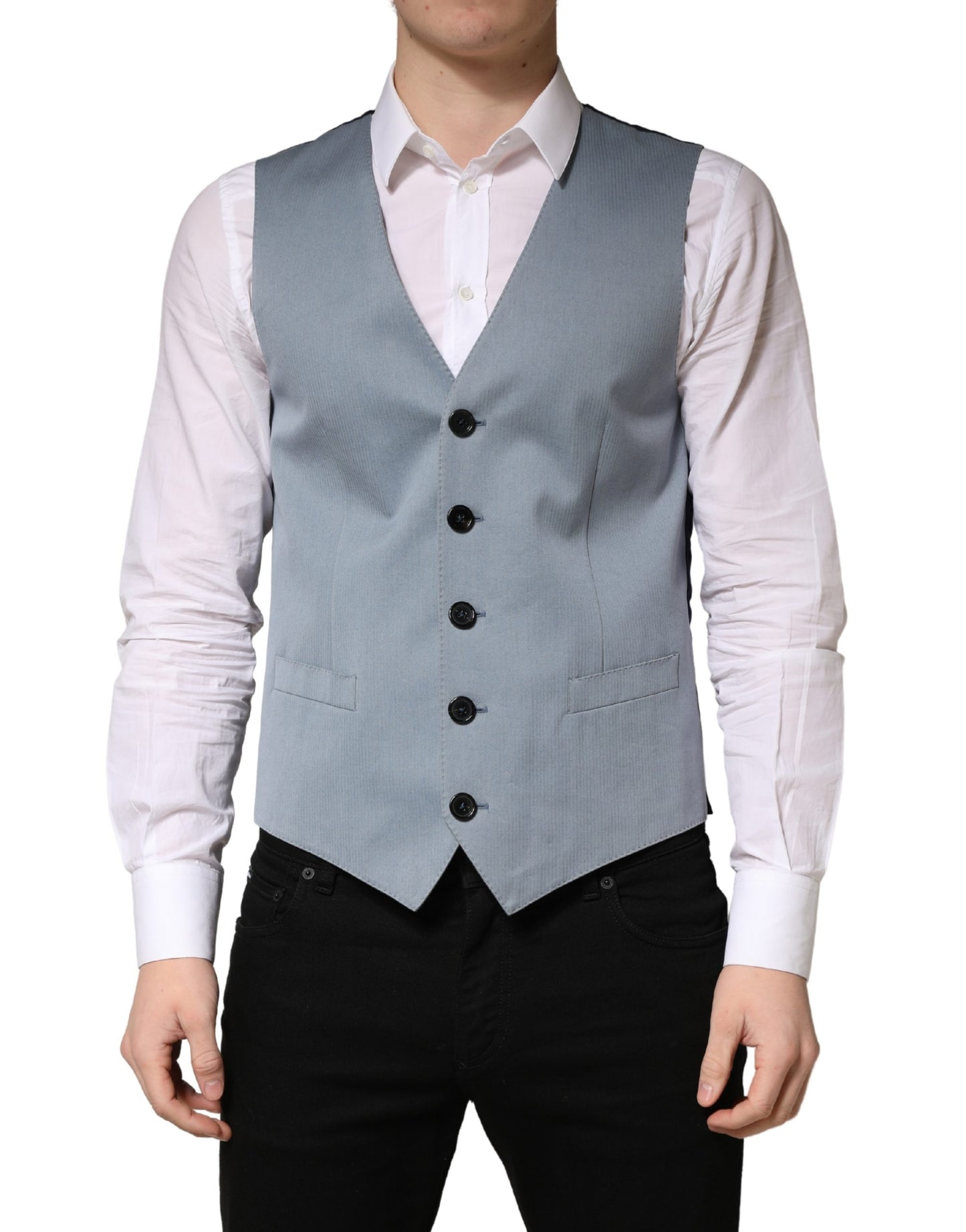 Dolce & Gabbana Gray Wool Single Breasted Men Waistcoat Vest