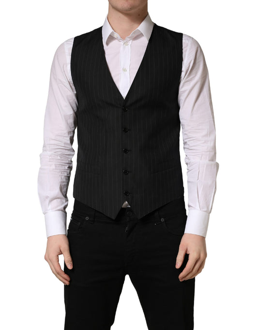 Dolce & Gabbana Black Stripe Single Breasted Waistcoat Vest