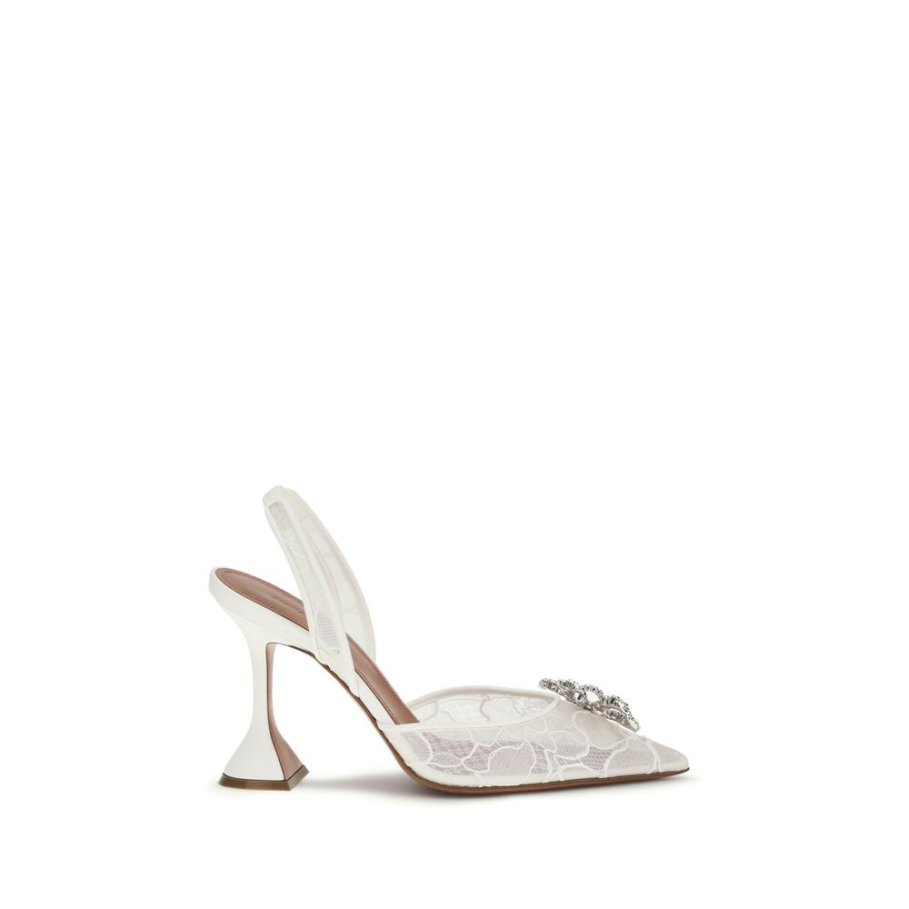 Amina Muaddi White Fabric High Heel Pumps