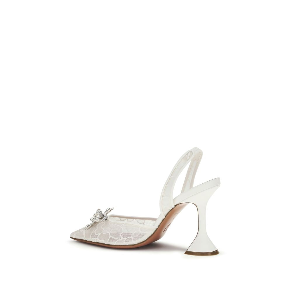 Amina Muaddi White Fabric High Heel Pumps