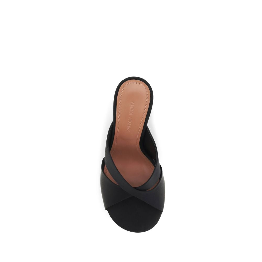 Amina Muaddi Black Silk Sandals