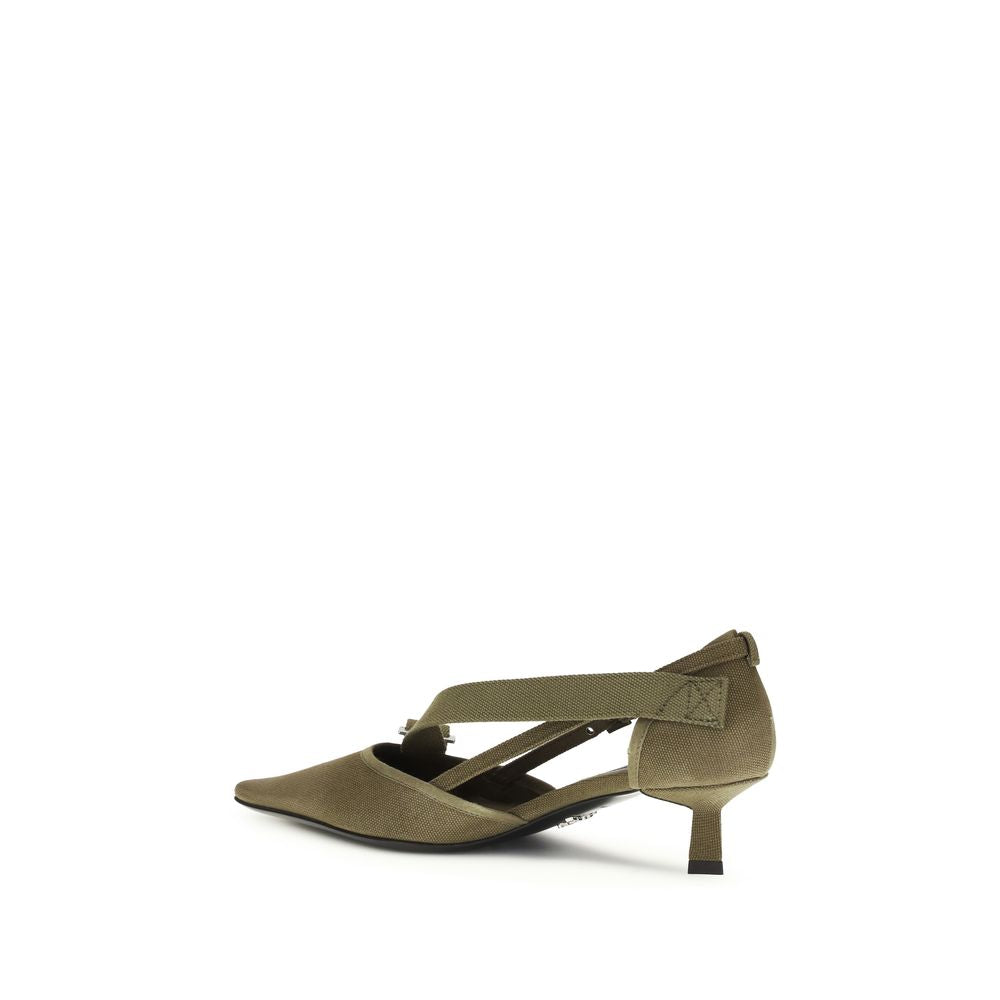 Prada Bicolor Cotton Mid Heel Pumps
