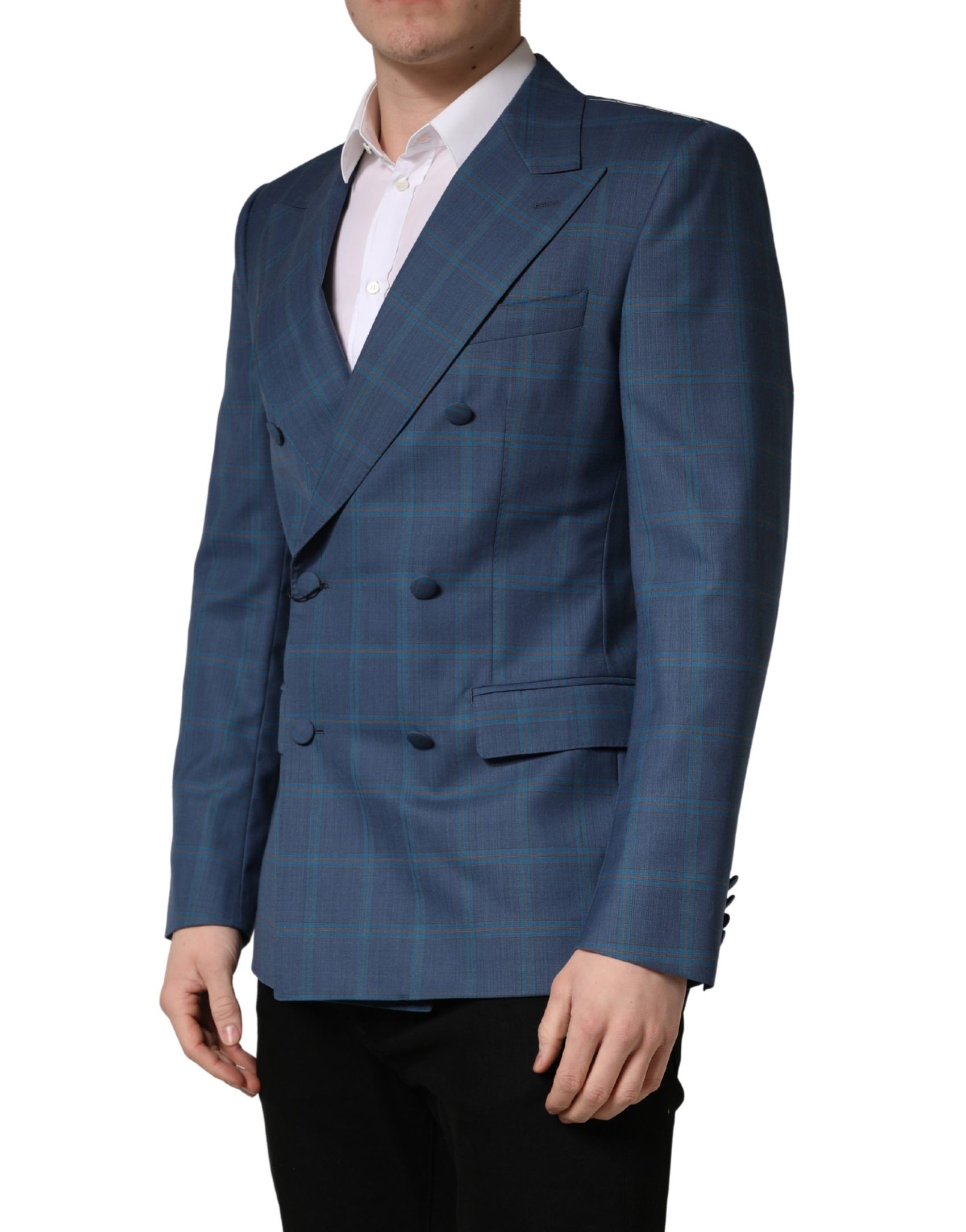 Dolce & Gabbana Blue Checked Double Breasted Men Suit Jacket
