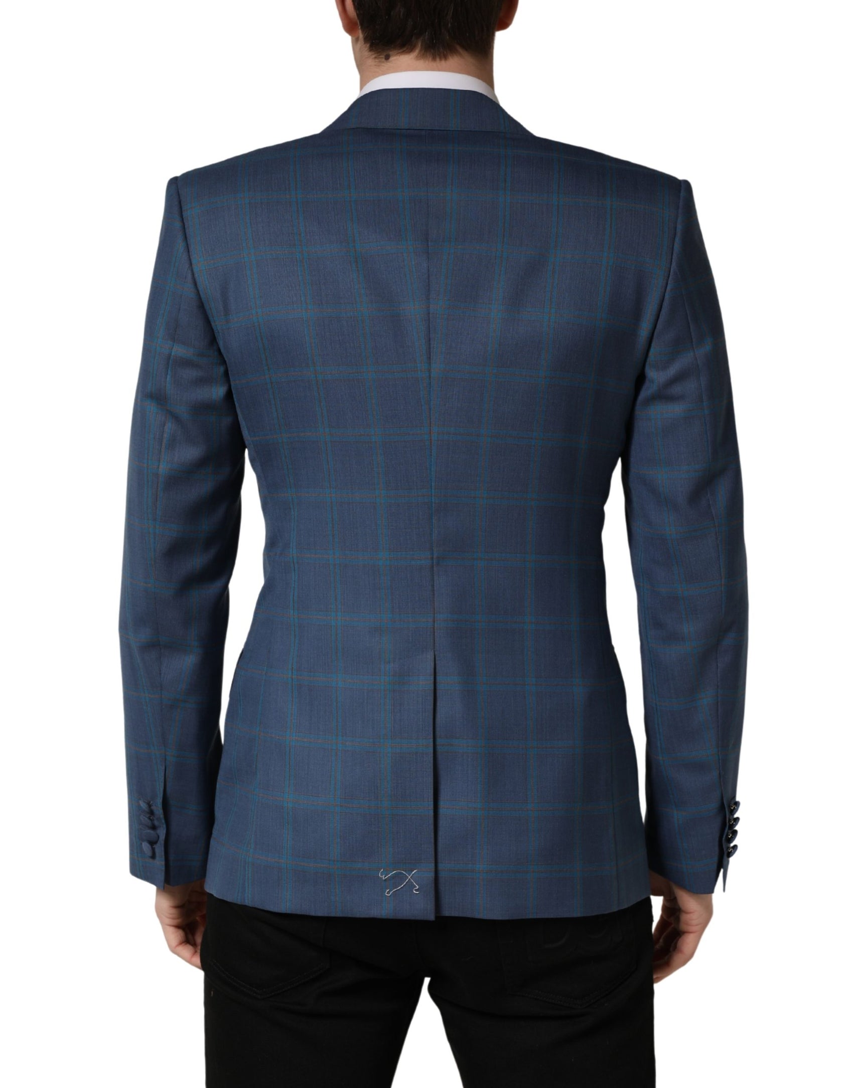 Dolce & Gabbana Blue Checked Double Breasted Men Suit Jacket