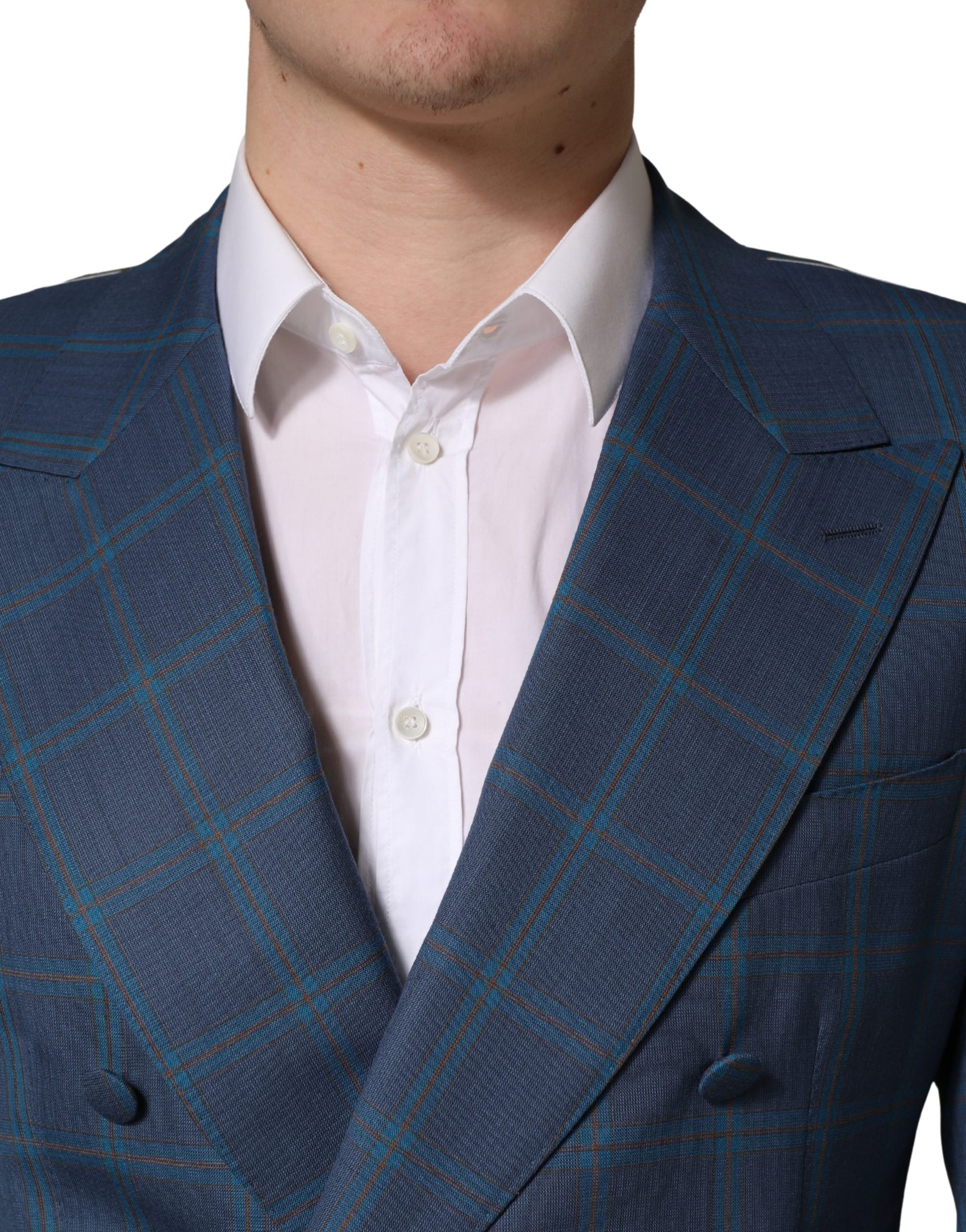 Dolce & Gabbana Blue Checked Double Breasted Men Suit Jacket