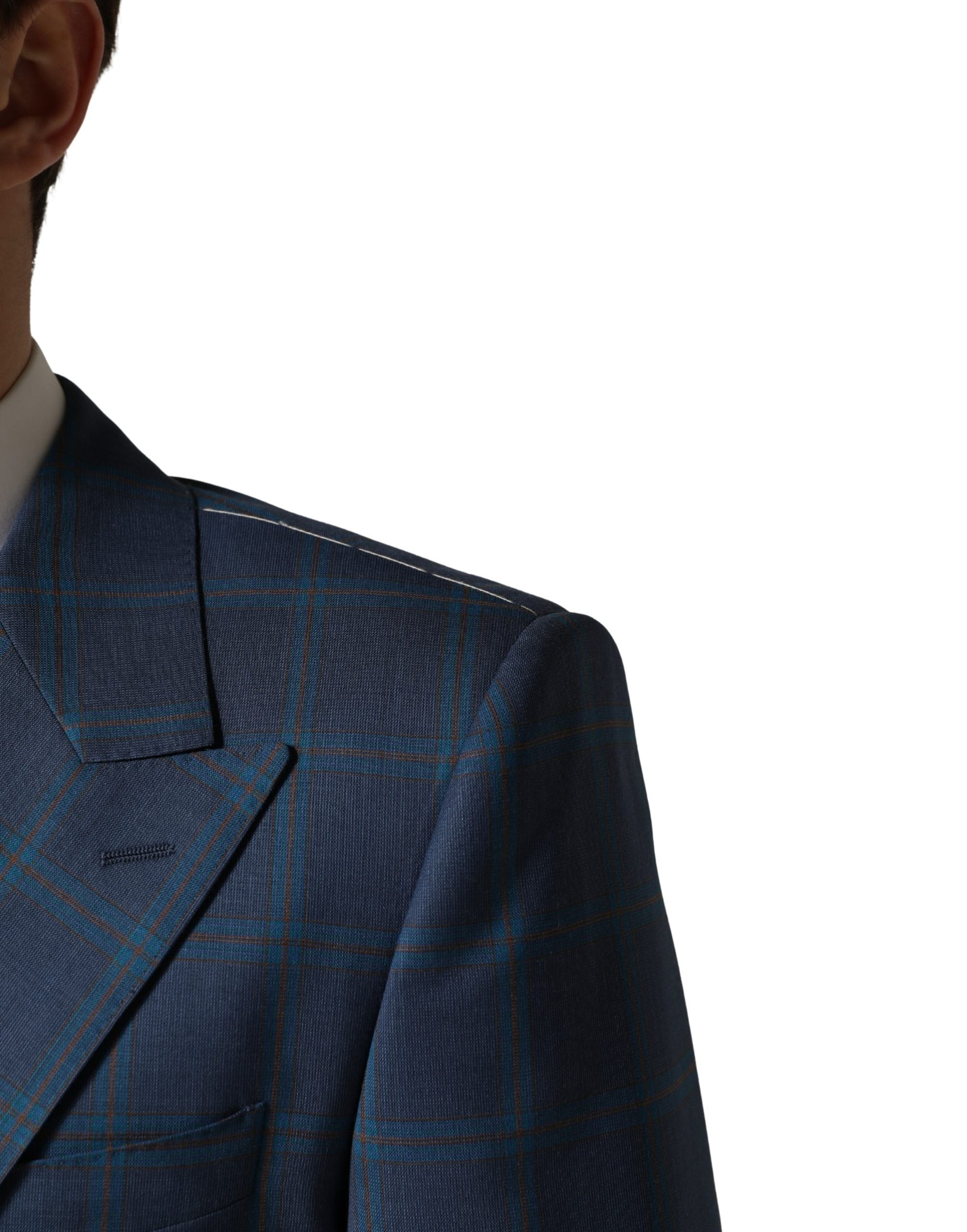 Dolce & Gabbana Blue Checked Double Breasted Men Suit Jacket