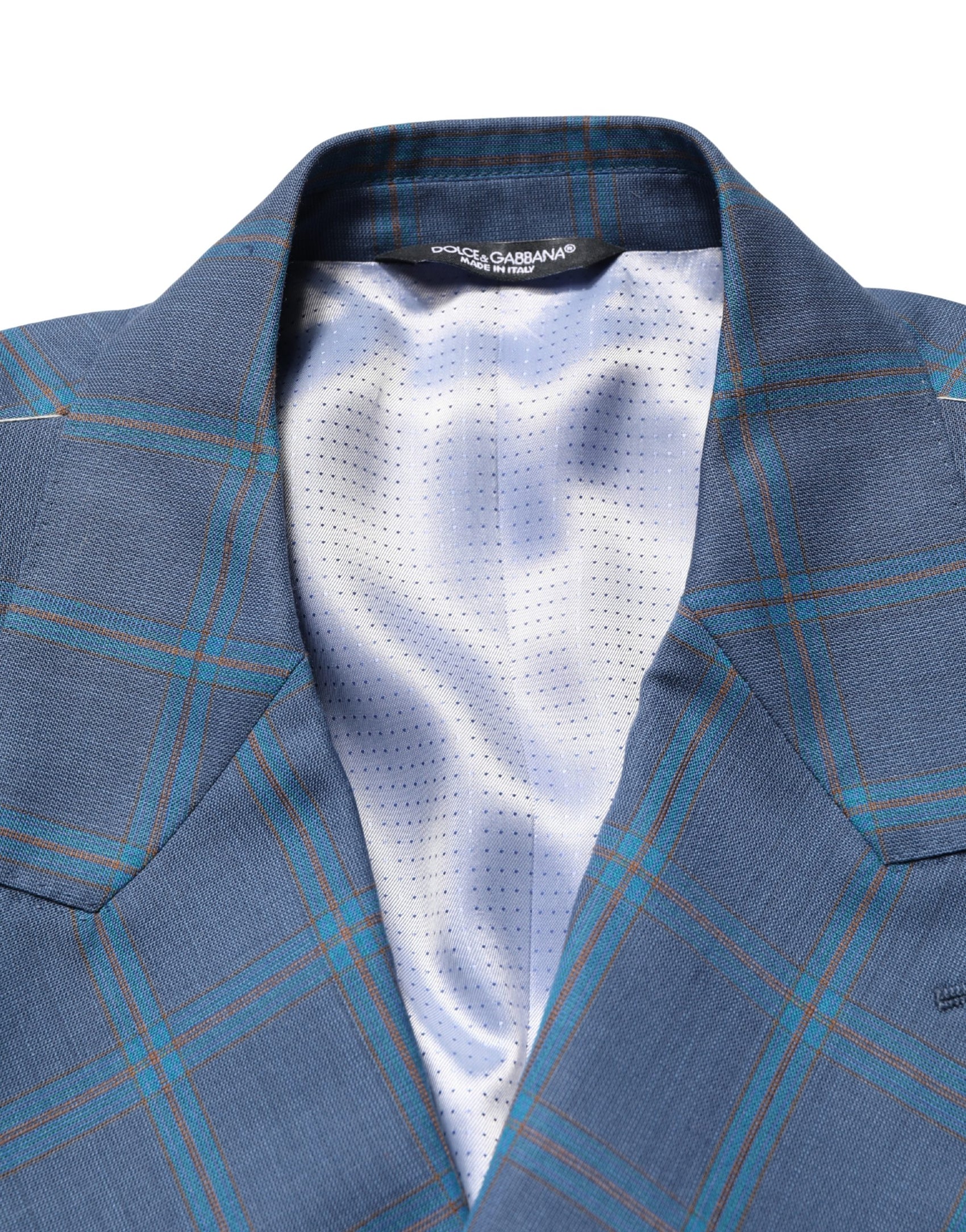 Dolce & Gabbana Blue Checked Double Breasted Men Suit Jacket