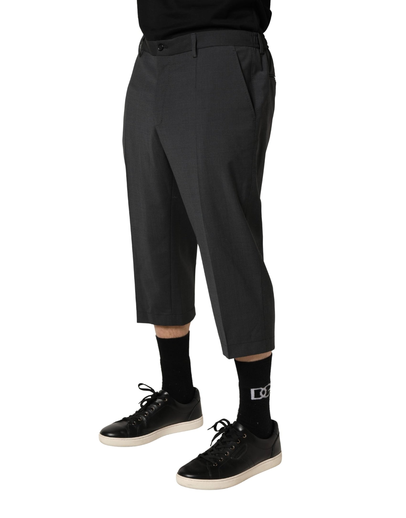 Dolce & Gabbana Dark Gray Wool Cropped Chino Trouser Pants