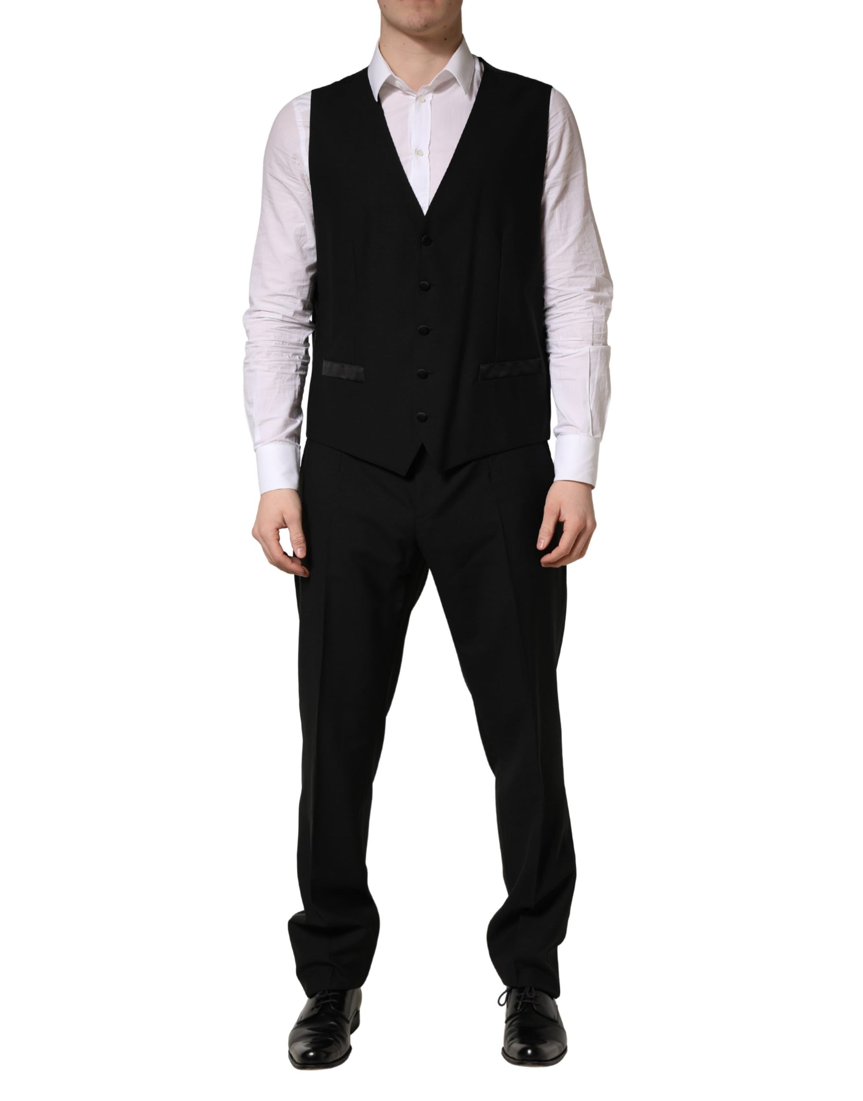 Dolce & Gabbana Black Wool Silk Saxophone Slim Fit 3Pc Suit