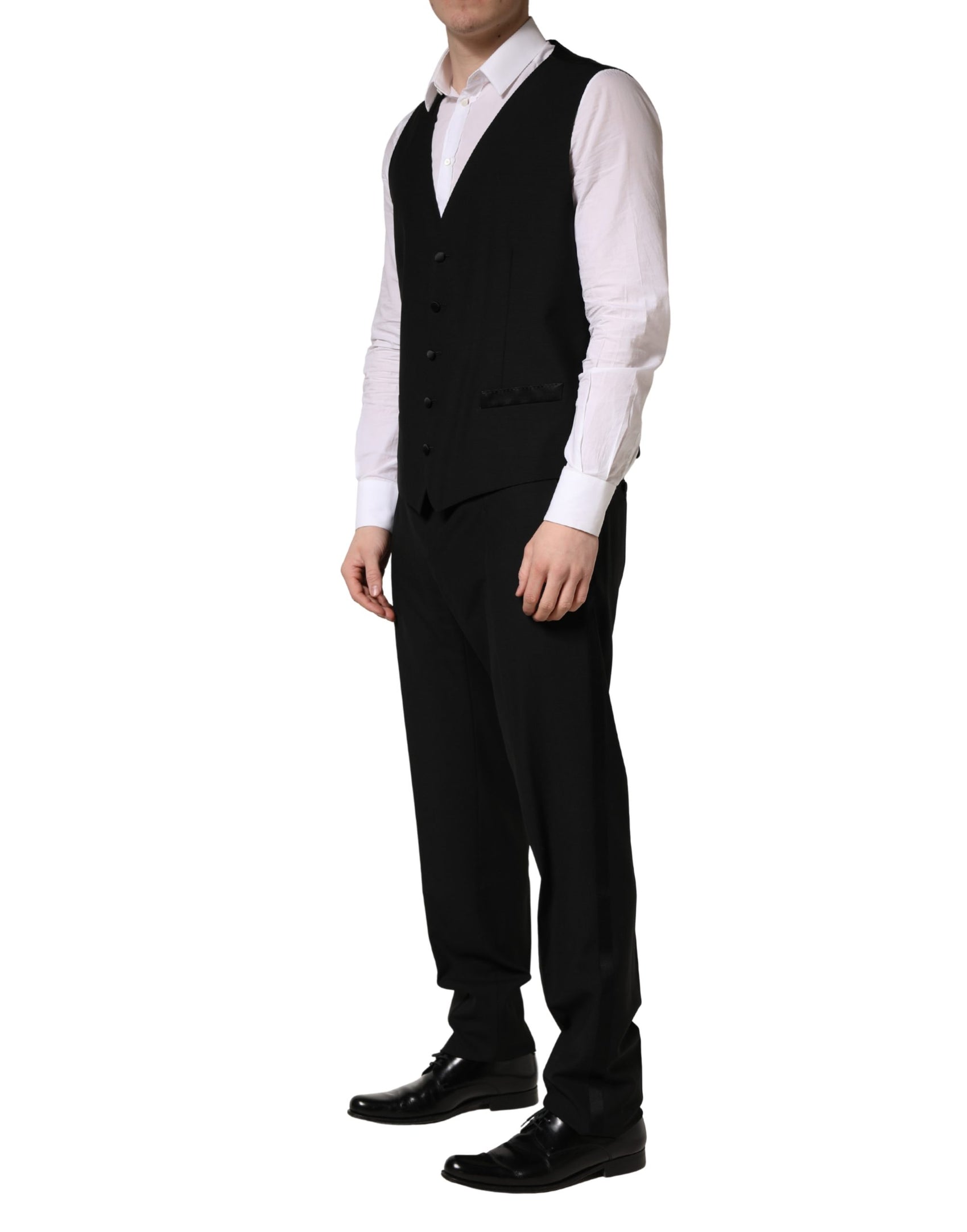 Dolce & Gabbana Black Wool Silk Saxophone Slim Fit 3Pc Suit