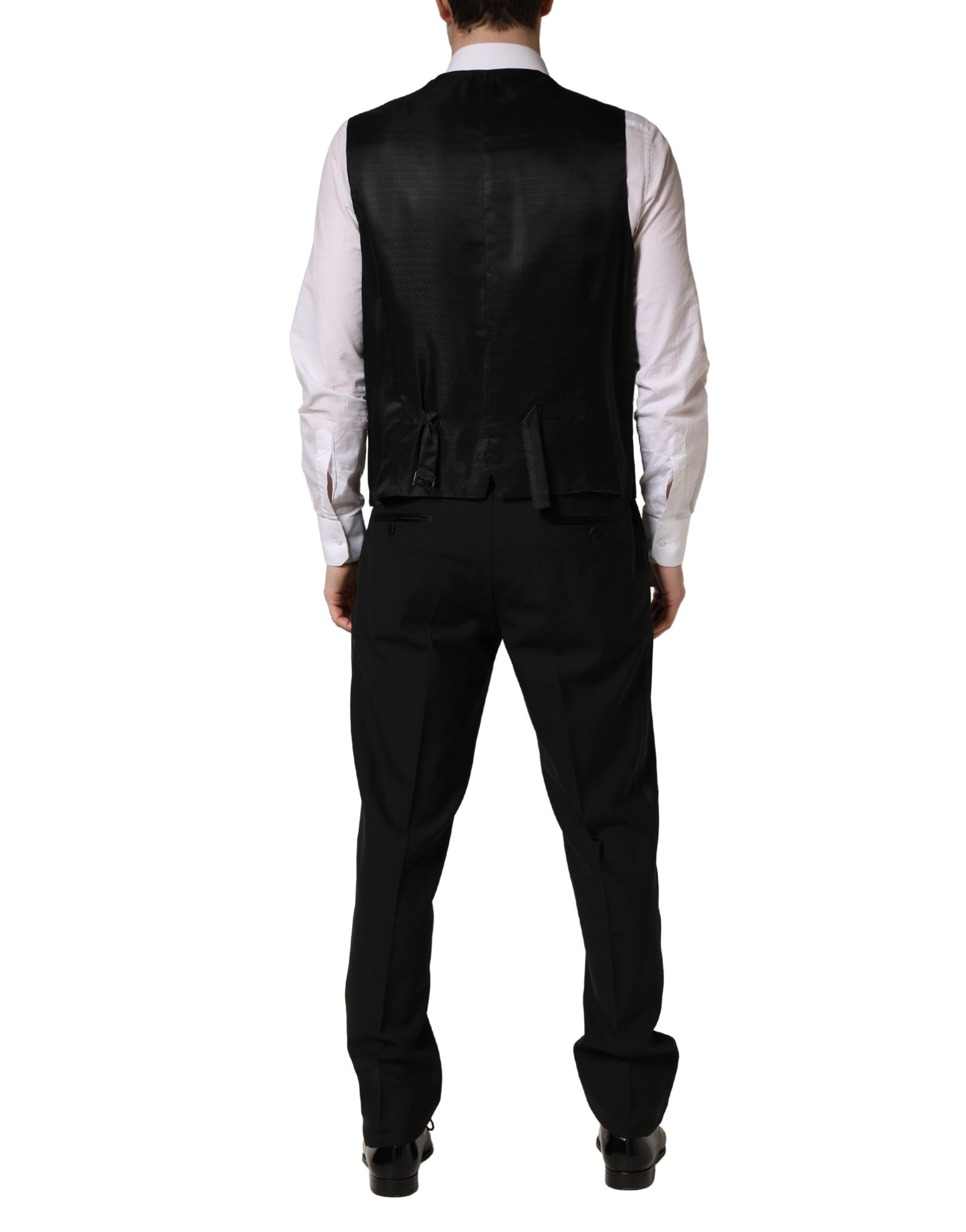 Dolce & Gabbana Black Wool Silk Saxophone Slim Fit 3Pc Suit