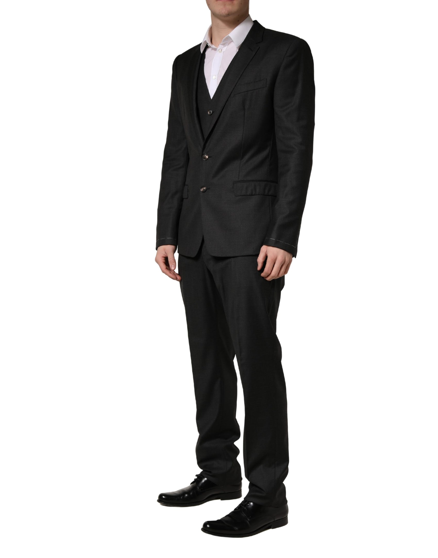 Dolce & Gabbana Black Wool Slim Fit Formal 3 Piece Men Suit