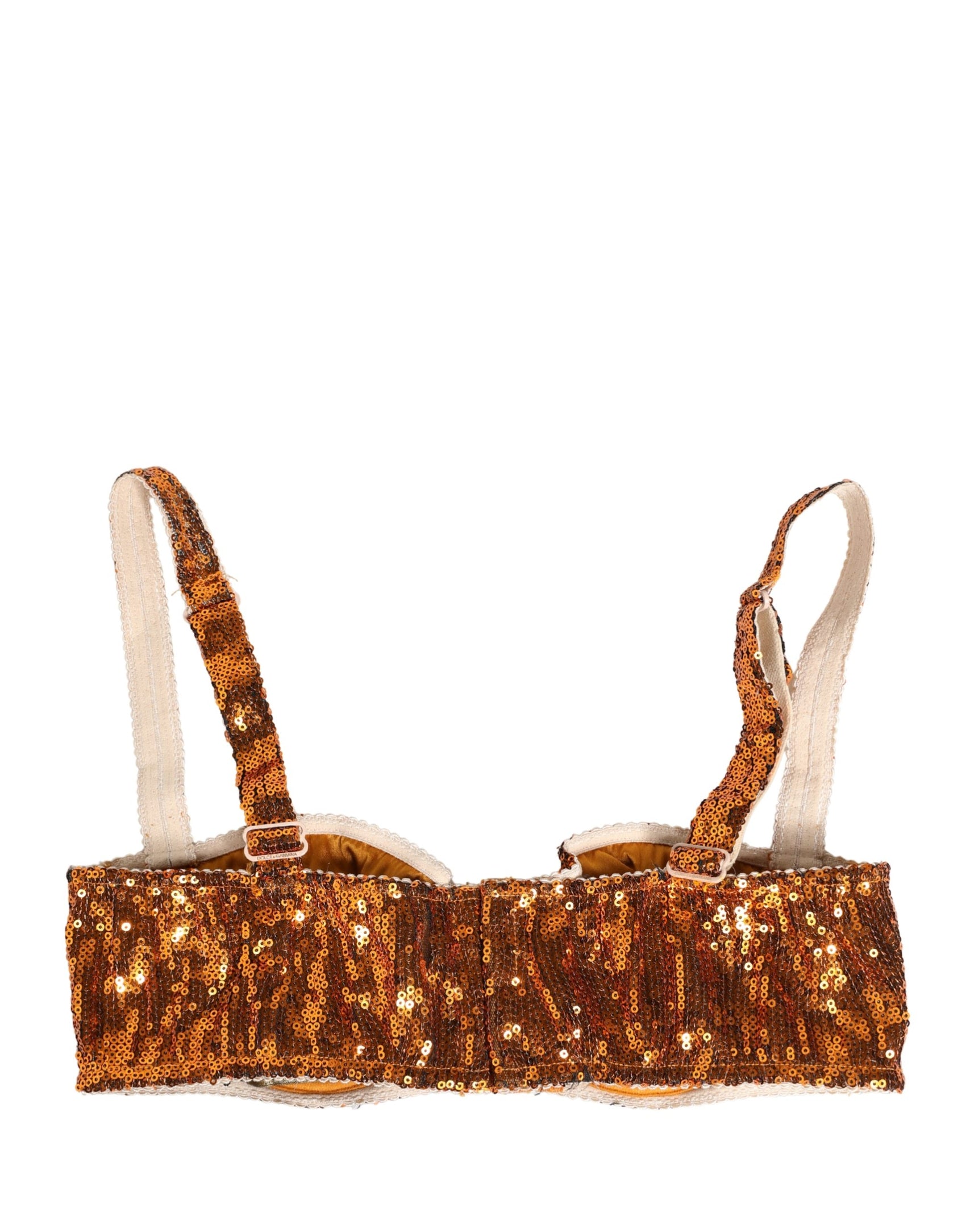 Dolce & Gabbana Gold Sequined Nyon Balconnet Bra Underwear