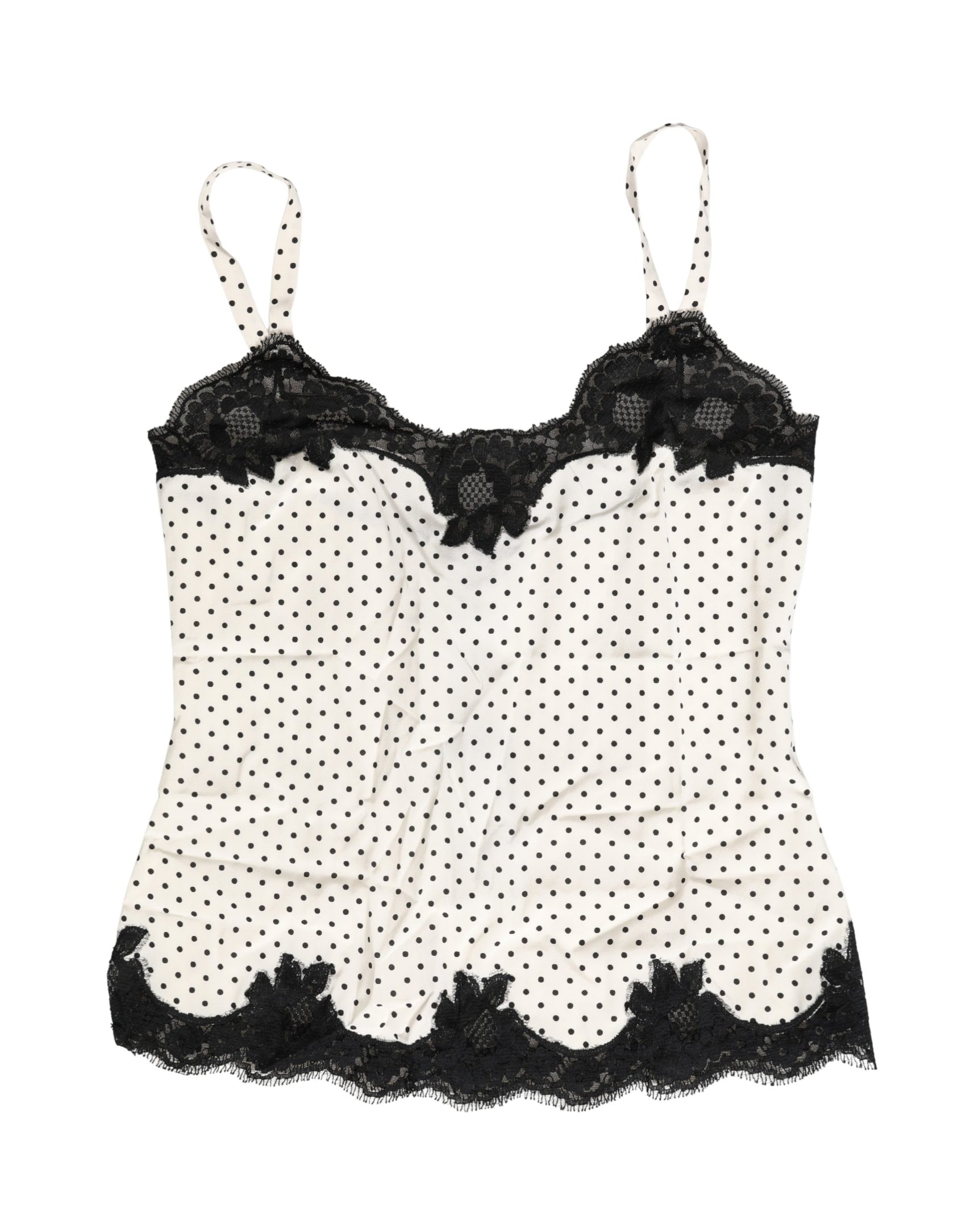 Dolce & Gabbana White Polka Dot Lace-Trimmed Camisole Top Underwear