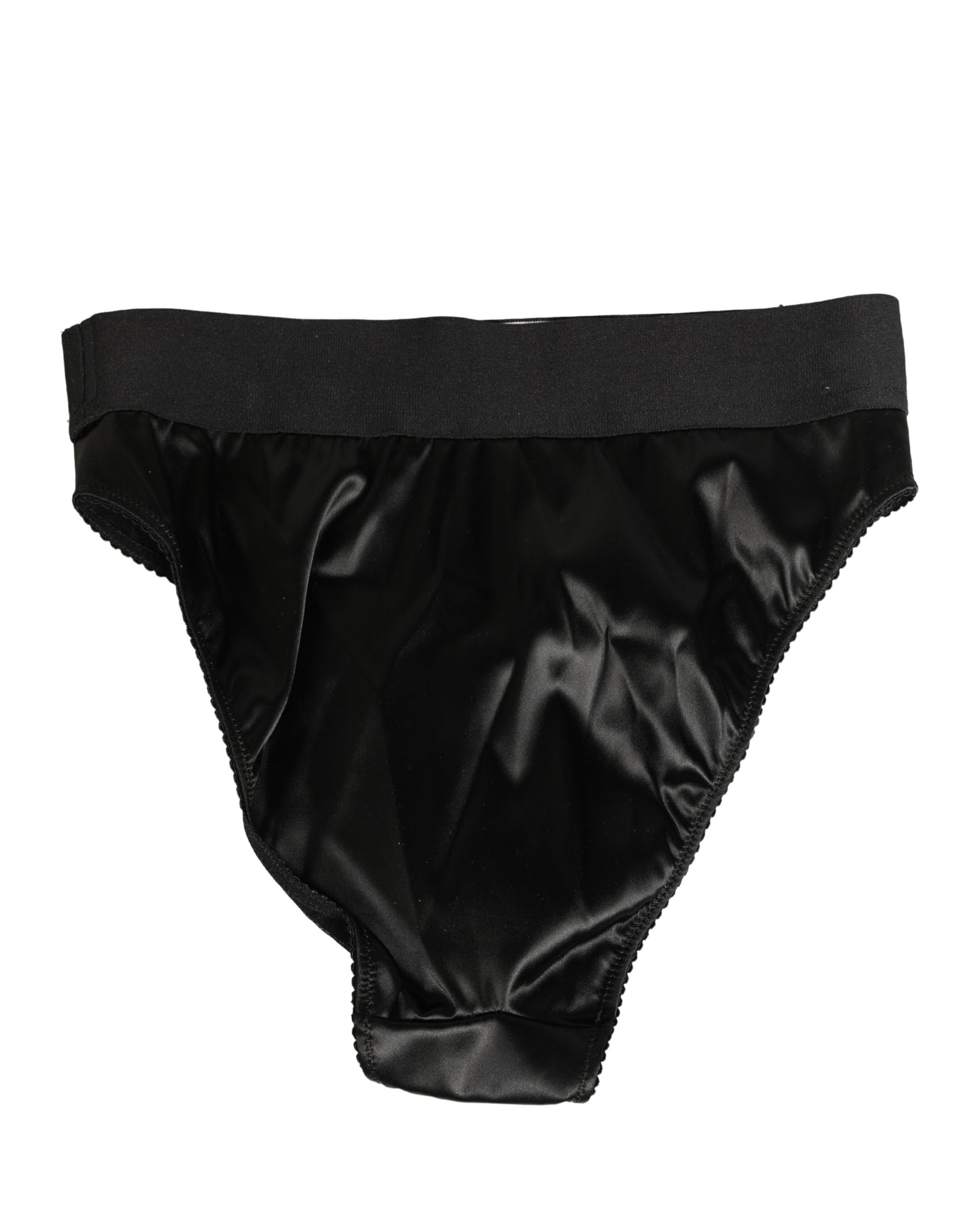 Dolce & Gabbana Black Satin High-Waist Brief Logo Women Underwear