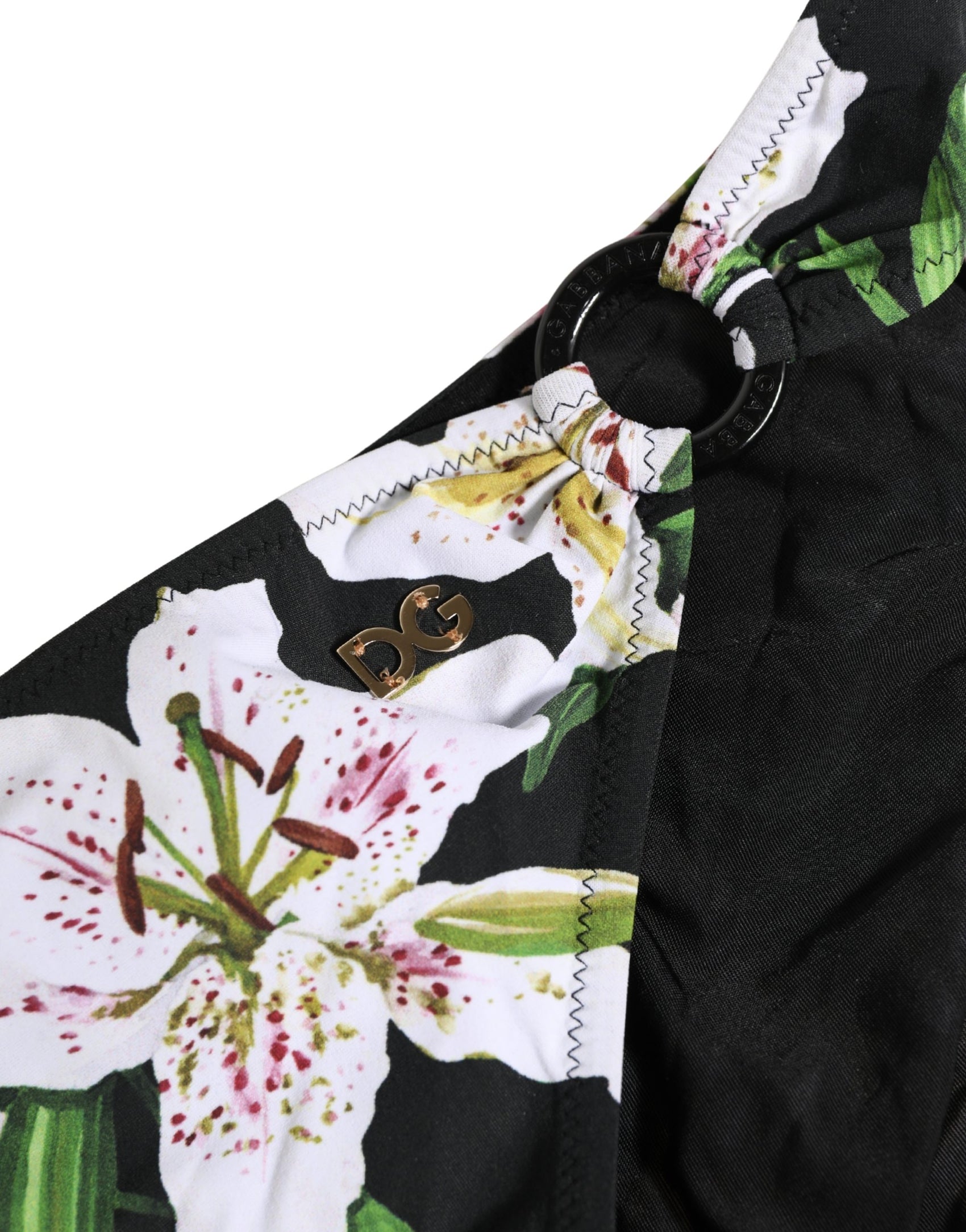 Dolce & Gabbana Black Lily Print Nylon Bottom Beachwear Swimwear