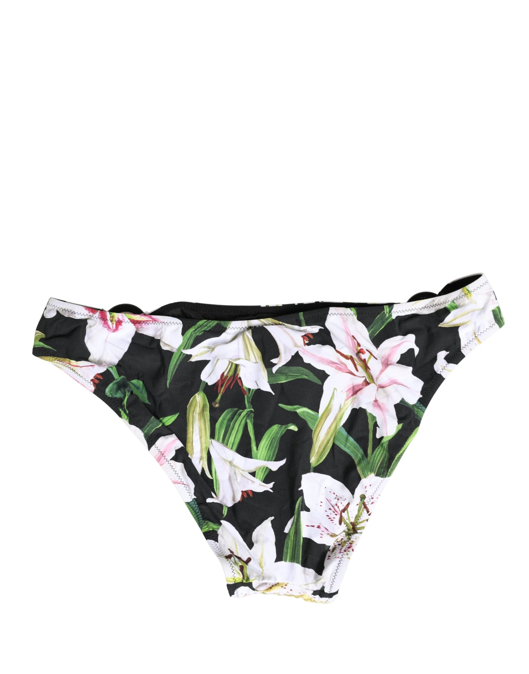 Dolce & Gabbana Black Lily Print Nylon Bottom Beachwear Swimwear