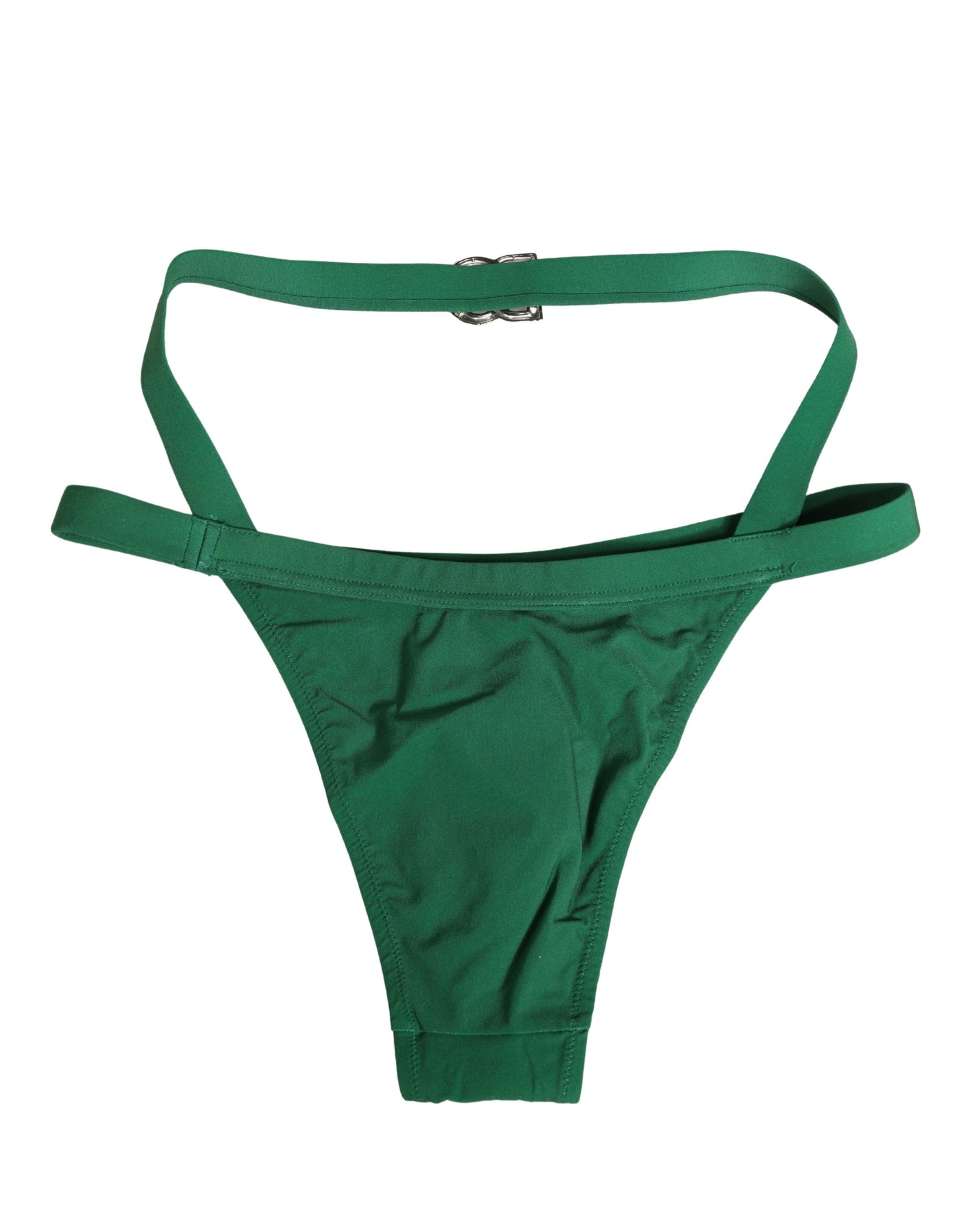 Dolce & Gabbana Green Logo Plaque Nylon Brief Panty Underwear