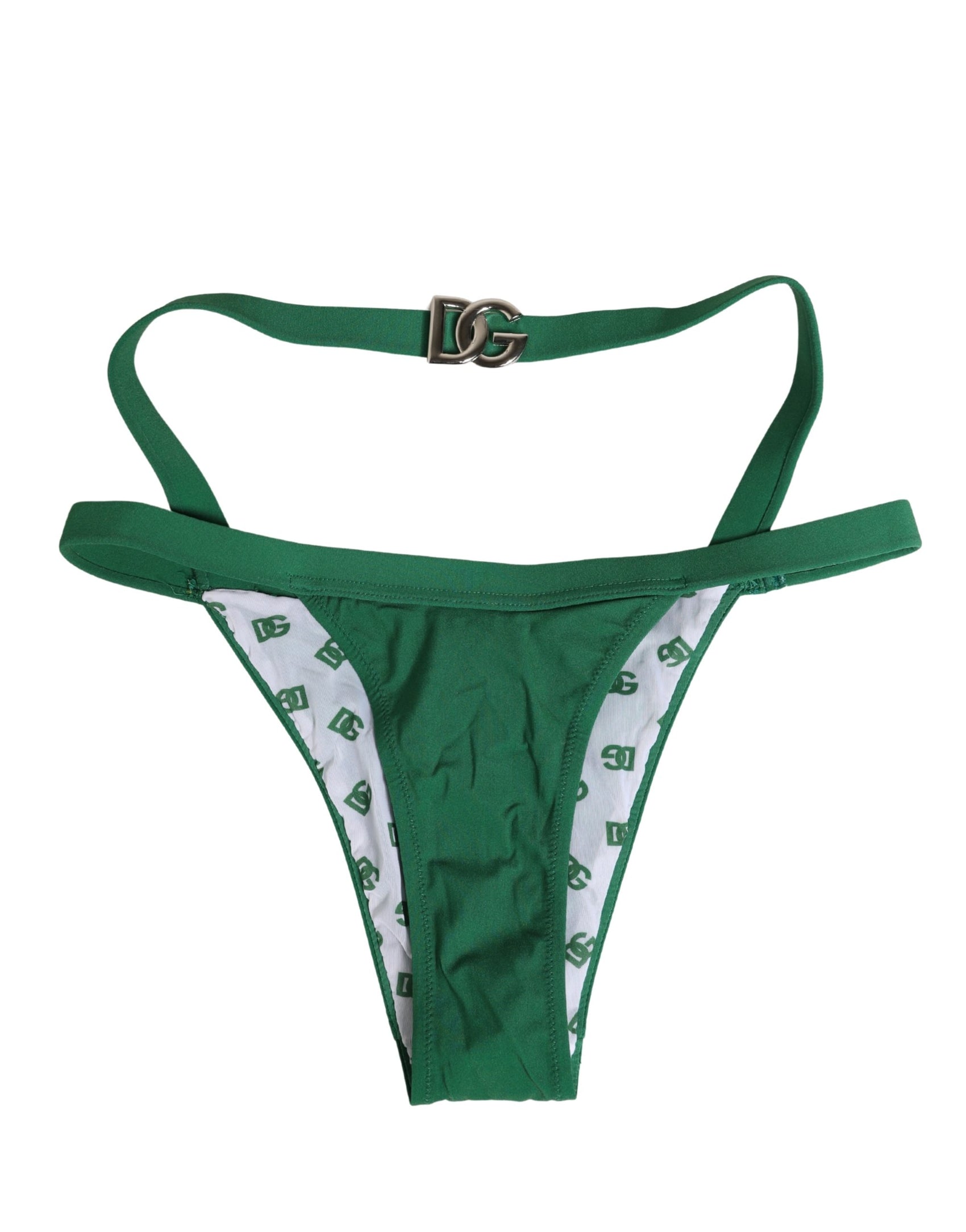 Dolce & Gabbana Green Logo Plaque Nylon Brief Panty Underwear
