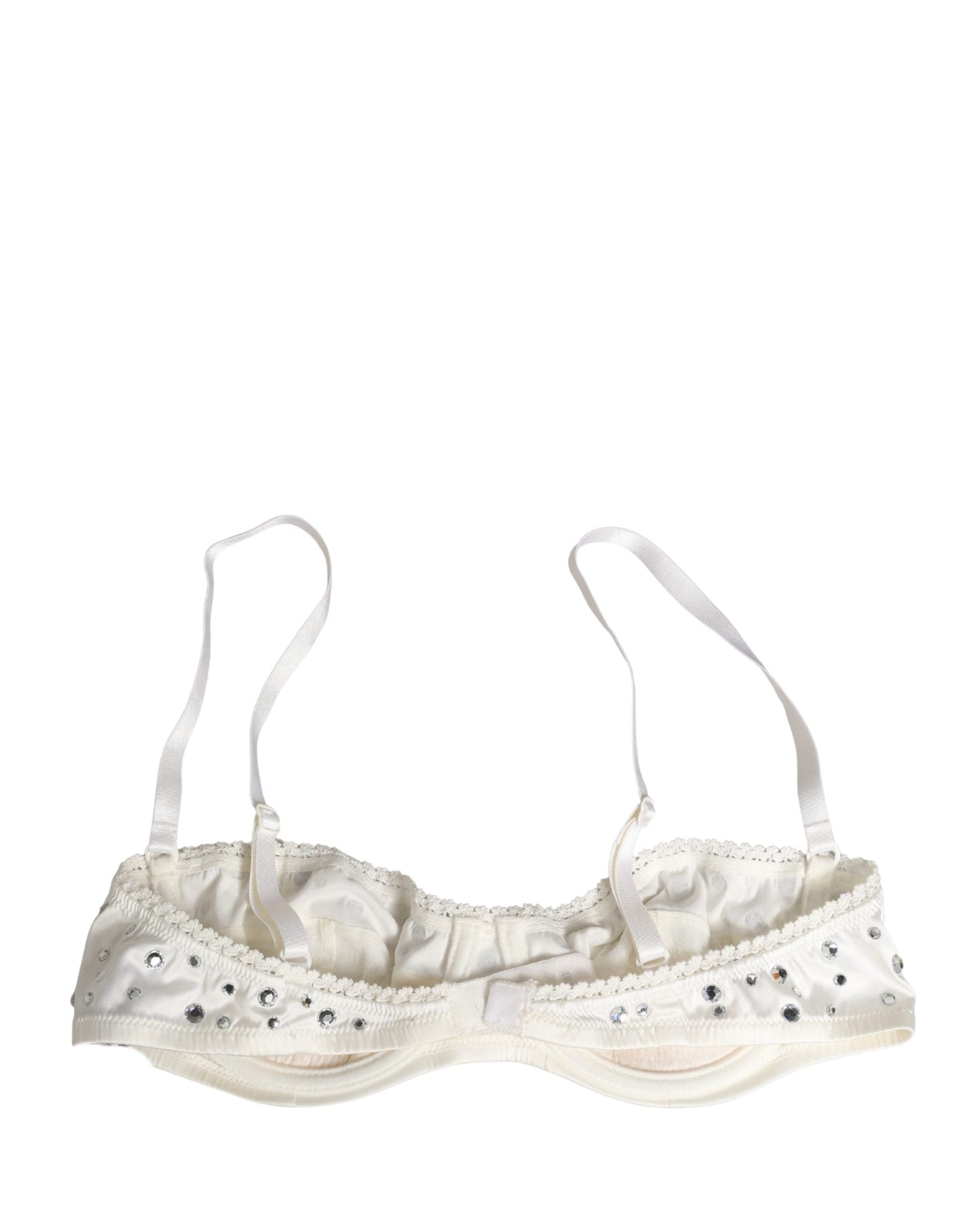Dolce & Gabbana White Rhinestone Semi-Pad Underwire Bra Underwear