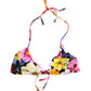 Dolce & Gabbana Black Floral Print Nylon Halter Bikini Top Swimwear