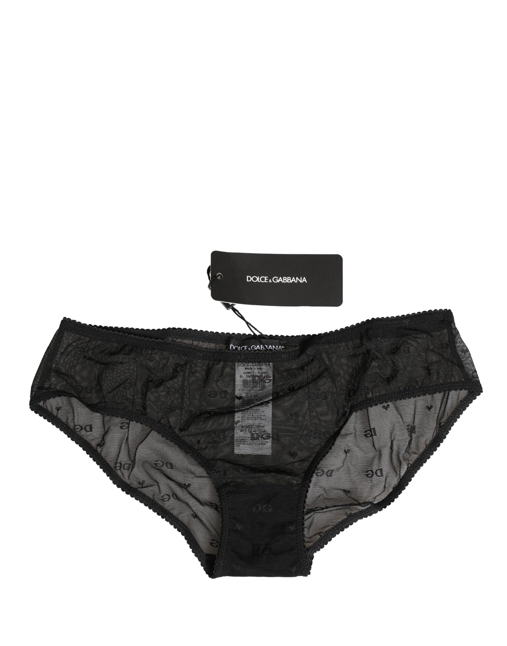 Dolce & Gabbana Black Sheer Mesh Lace Logo Brief Panty Underwear