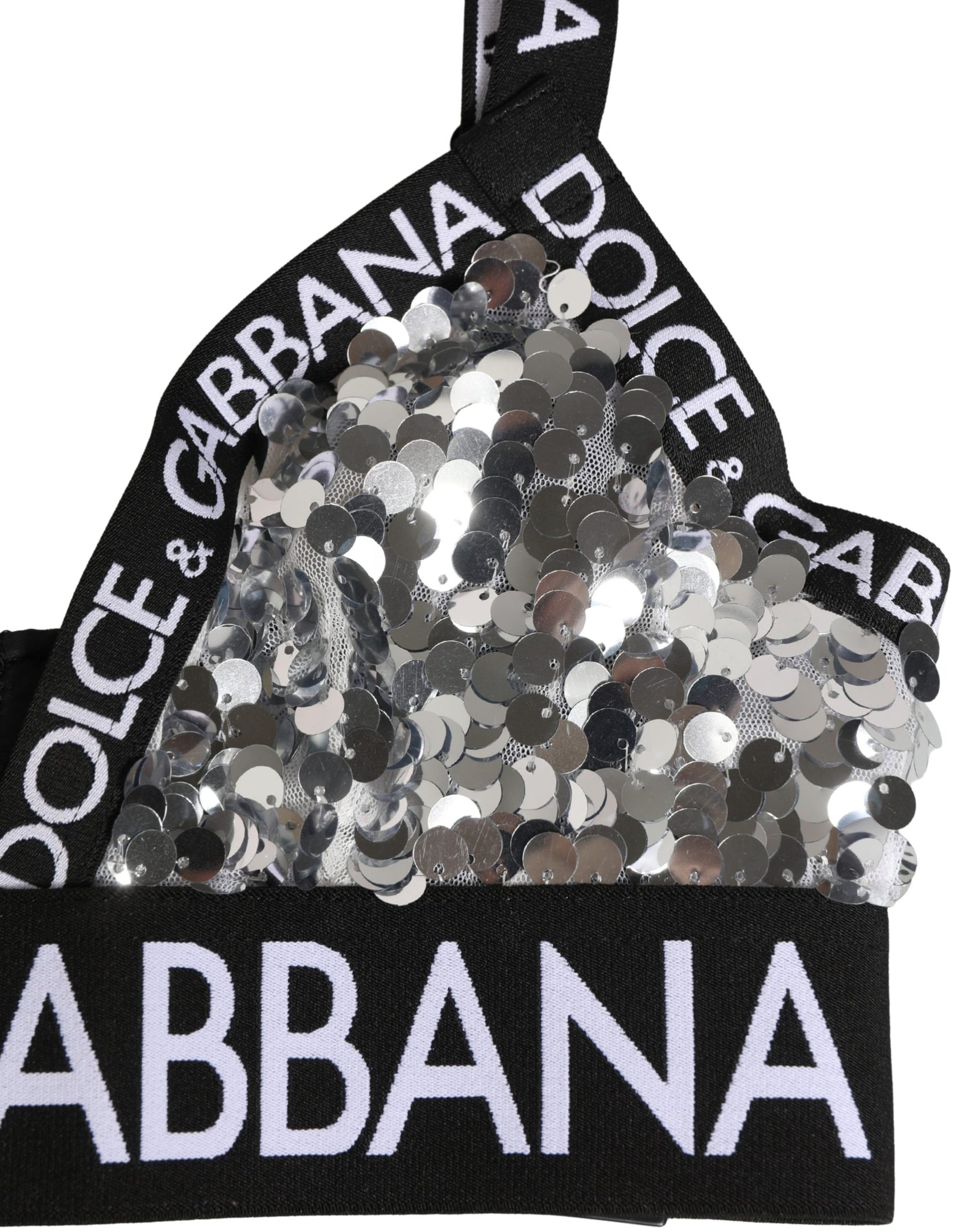Dolce & Gabbana Silver Sequined Triangle Soft Cup Bra Underwear