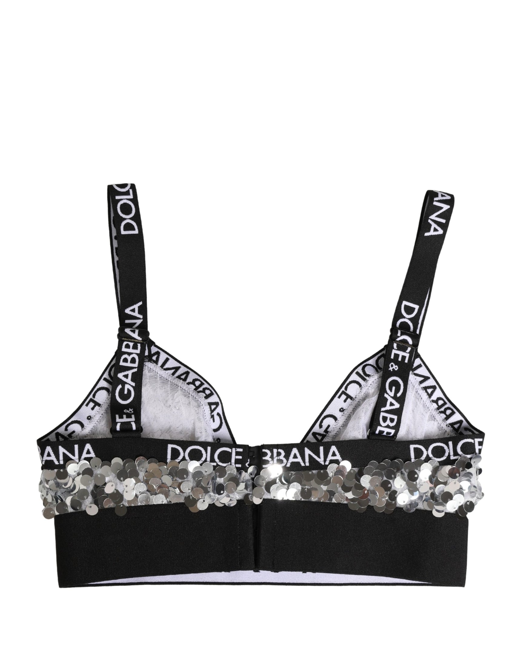 Dolce & Gabbana Silver Sequined Triangle Soft Cup Bra Underwear