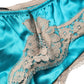 Dolce & Gabbana Blue Silk Satin Floral Lace Panty Brief Underwear