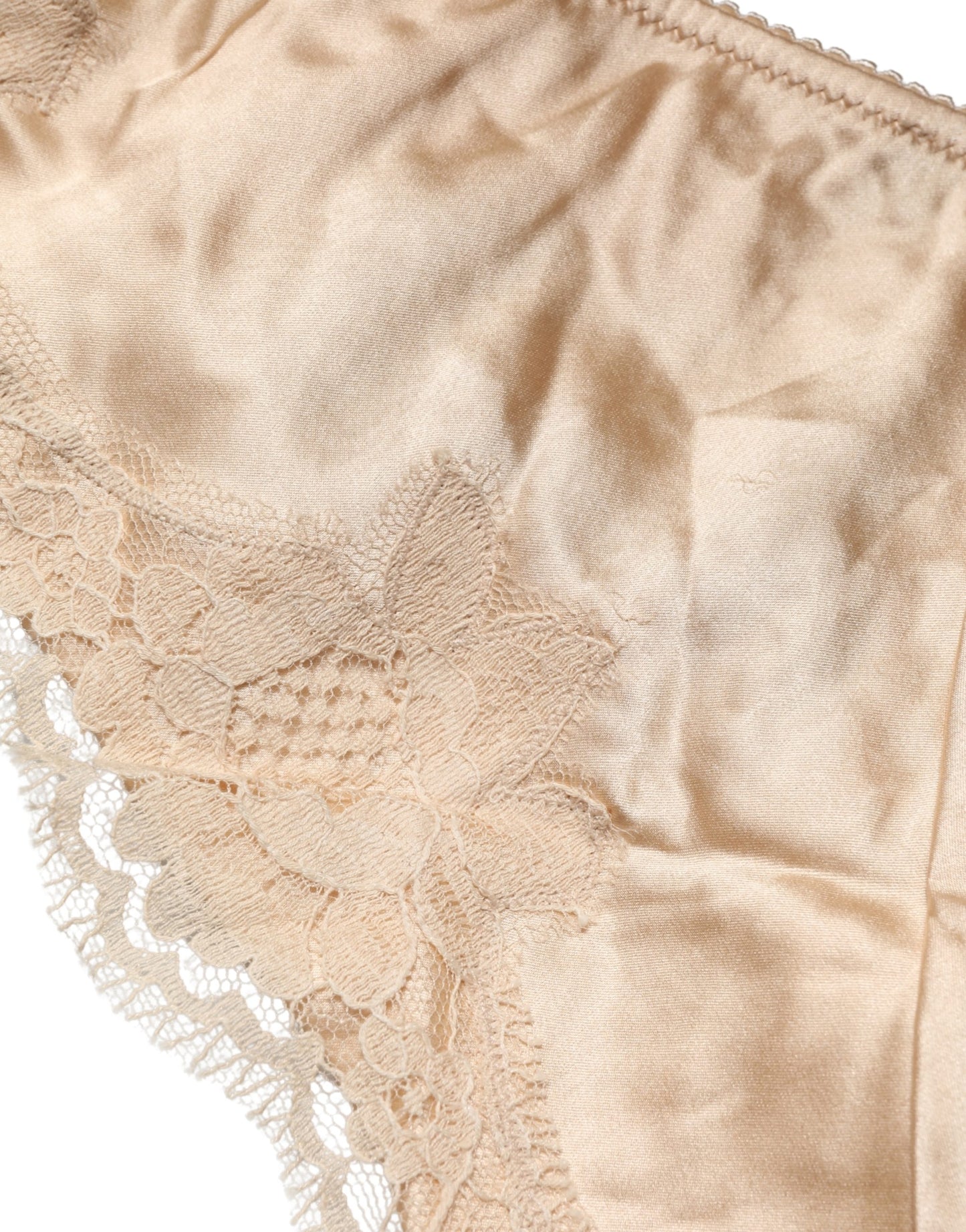 Dolce & Gabbana Beige Silk Satin Floral Lace Panty Brief Underwear