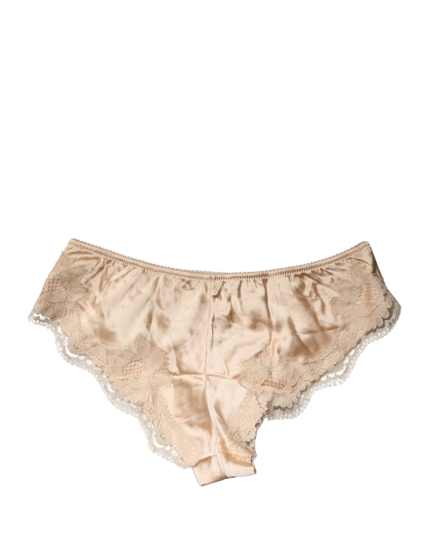 Dolce & Gabbana Beige Silk Satin Floral Lace Panty Brief Underwear