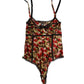 Roberto Cavalli Multicolor CherryPrint Lace Bodysuit Underwear