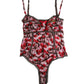 Roberto Cavalli Multicolor CherryPrint Lace Bodysuit Underwear