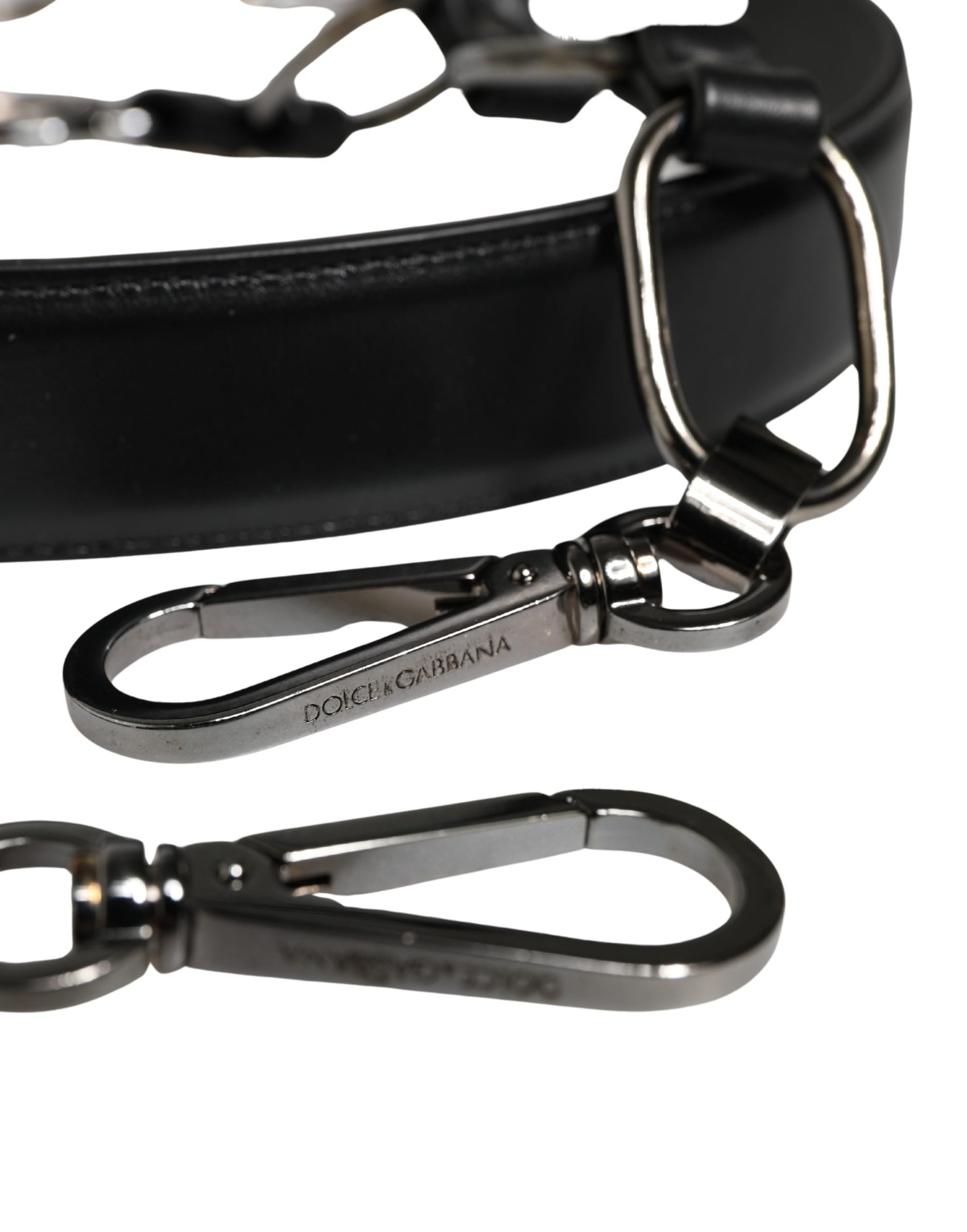 Dolce & Gabbana Black Leather Silver Chain Bag Accessory Shoulder Strap