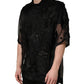 Dolce & Gabbana Black Floral Applique Sheer Short Sleeve Shirt