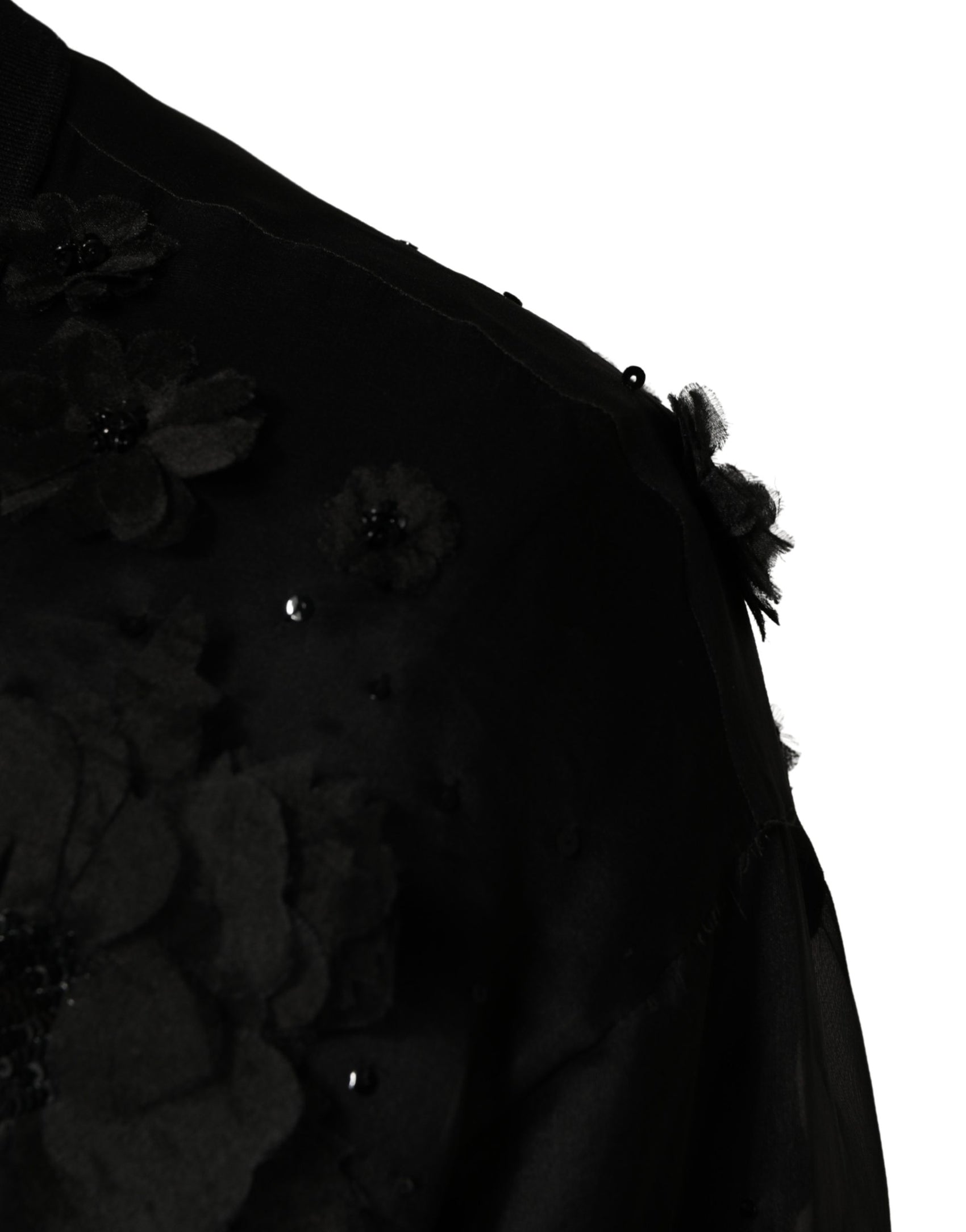 Dolce & Gabbana Black Floral Applique Sheer Short Sleeve Shirt