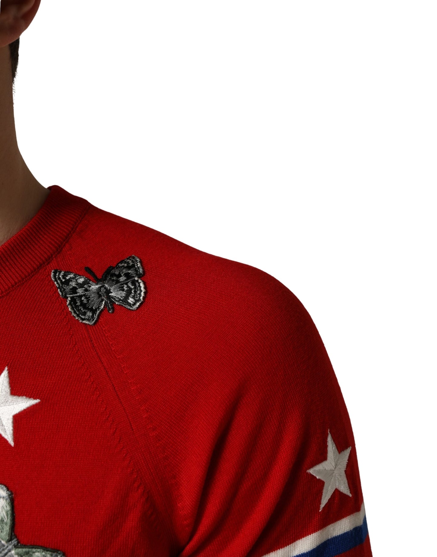 Dolce & Gabbana Multicolor Wool Butterfly Star Men Crew Neck Sweater