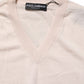 Dolce & Gabbana Beige Cashmere V-neck Men Pullover Sweater