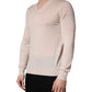 Dolce & Gabbana Beige Cashmere V-neck Men Pullover Sweater